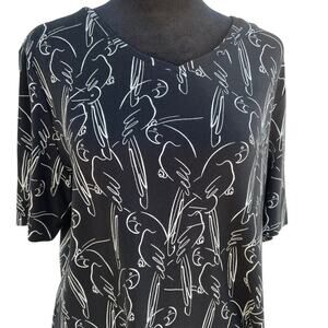 CHICO’S 2 (M-12)  Women's black with parrot images, dressy top.  V neck